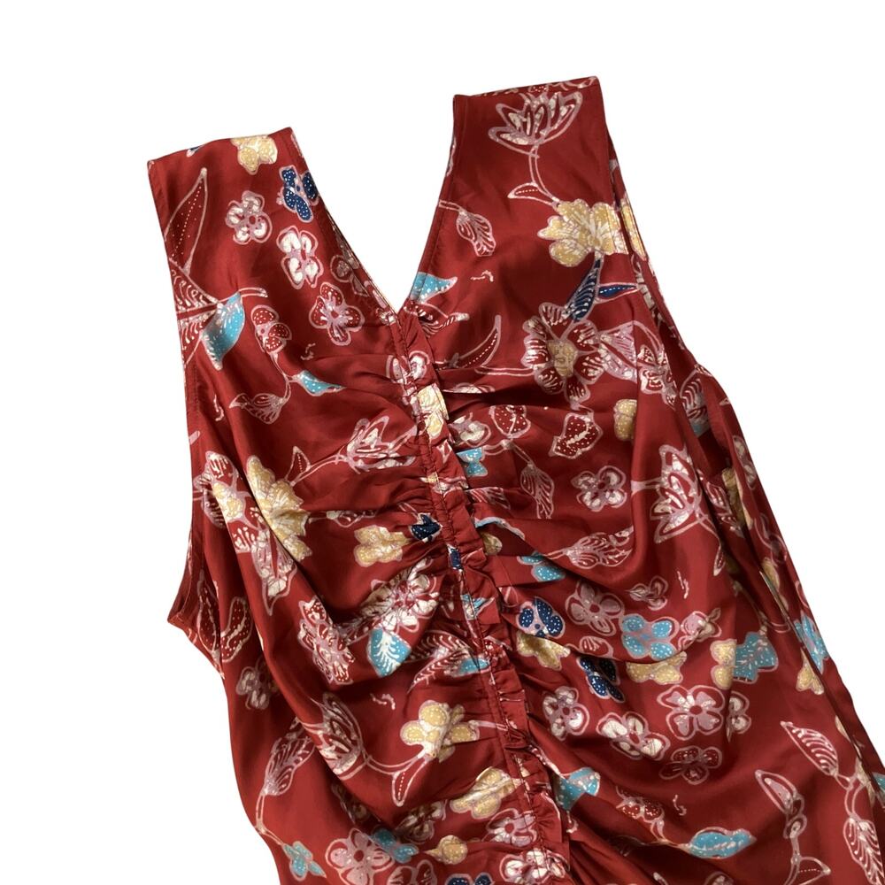 NEW Ulla Johnson Alma Asymmetric Ruched Silk Dress In Anemone Size 14 - Picture 2 of 10